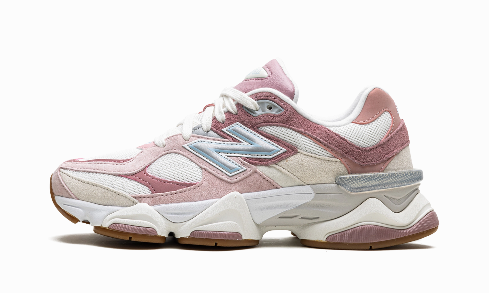 9060 "Rose Pink" running in a bog area shoes