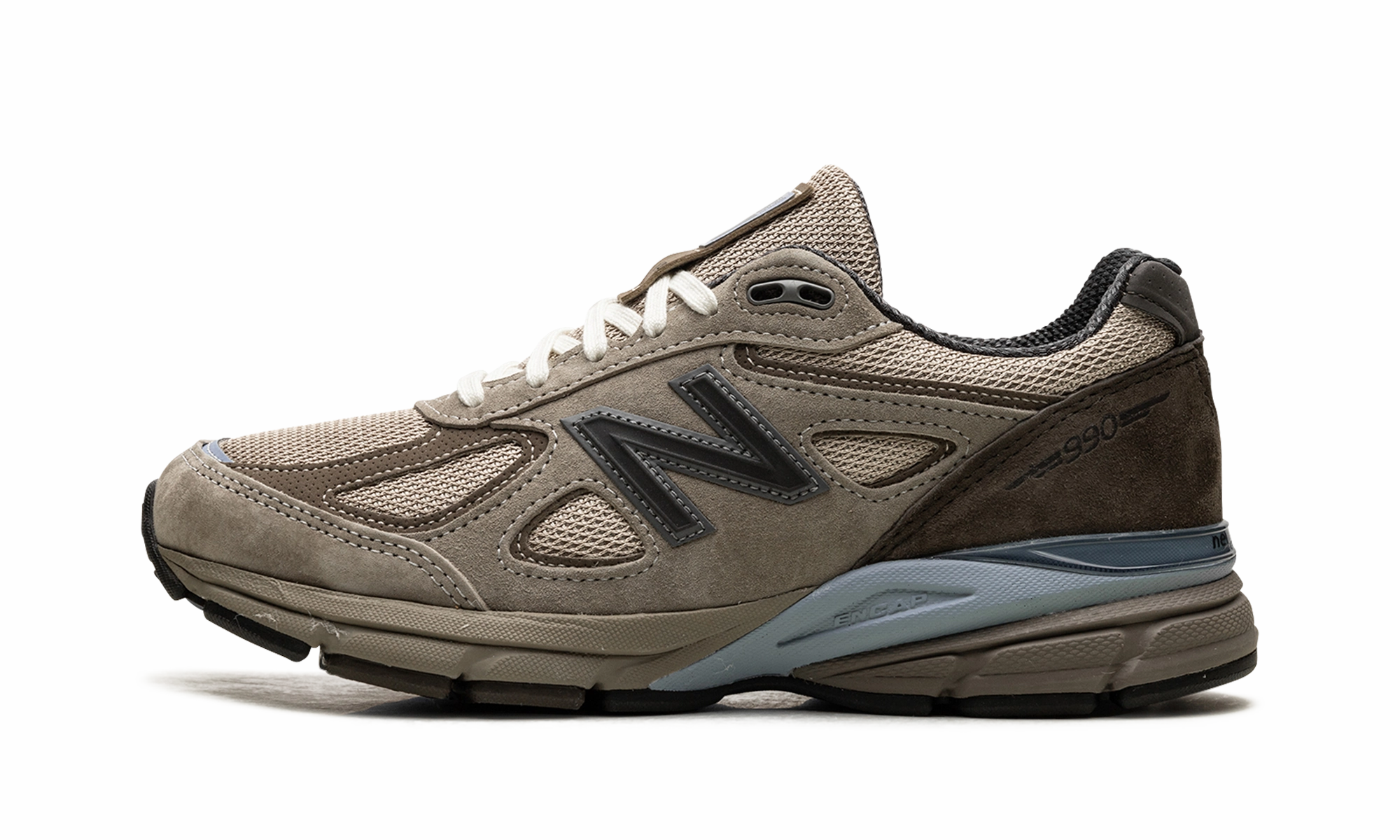 990v4 "AURALEE - Taupe" running with backpack shoes