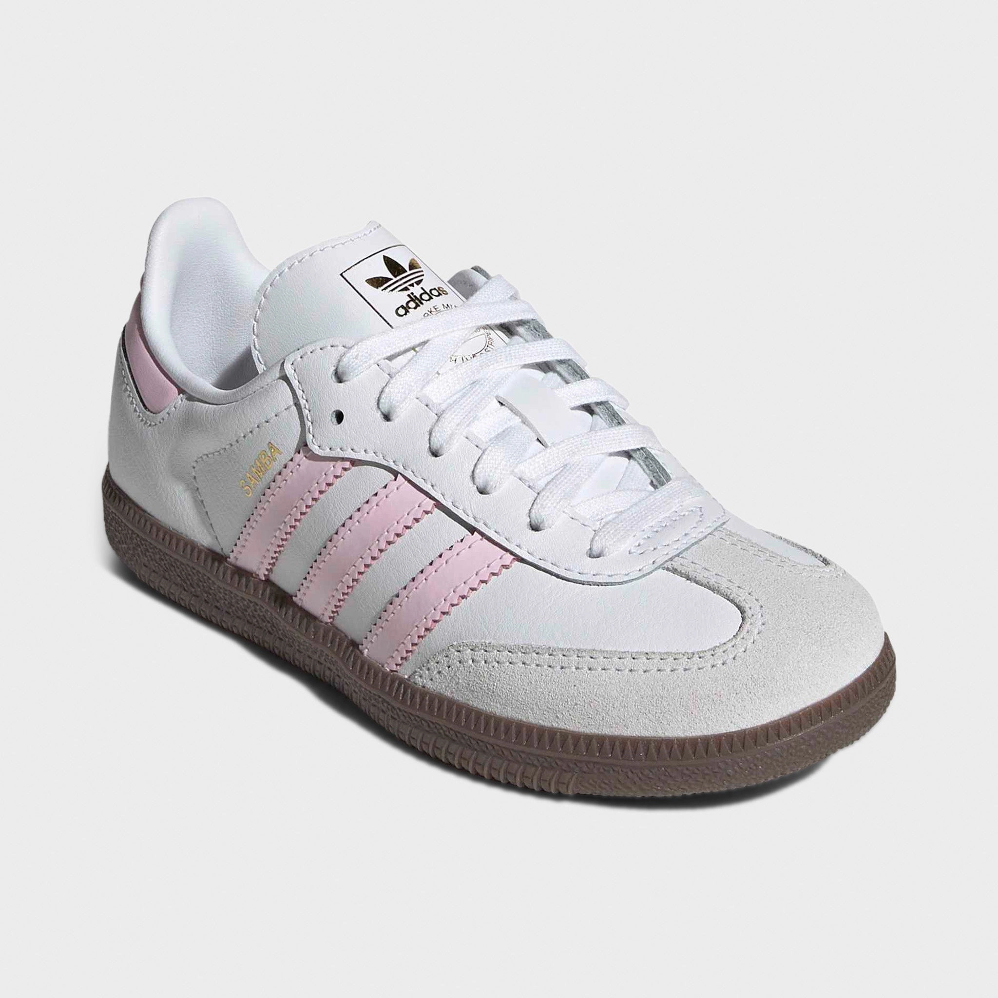 adidas Children's Samba OG White / Cloud Pink - Gum Torsion Response Unit Rubberized Heel Guard