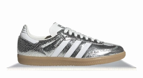 Chic Street Multi Directional Grip Adidas Samba Silver Metallic Cracked Leather