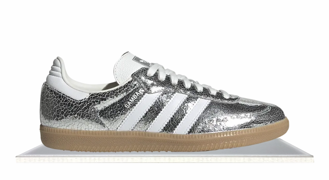 Adidas Samba Silver Metallic Cracked Leather Ergonomic Feel Minimal Pressure