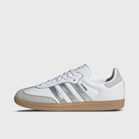 adidas Women's Samba OG White / Silver Metallic - Grey Unbeatable fit Microperforation Detail