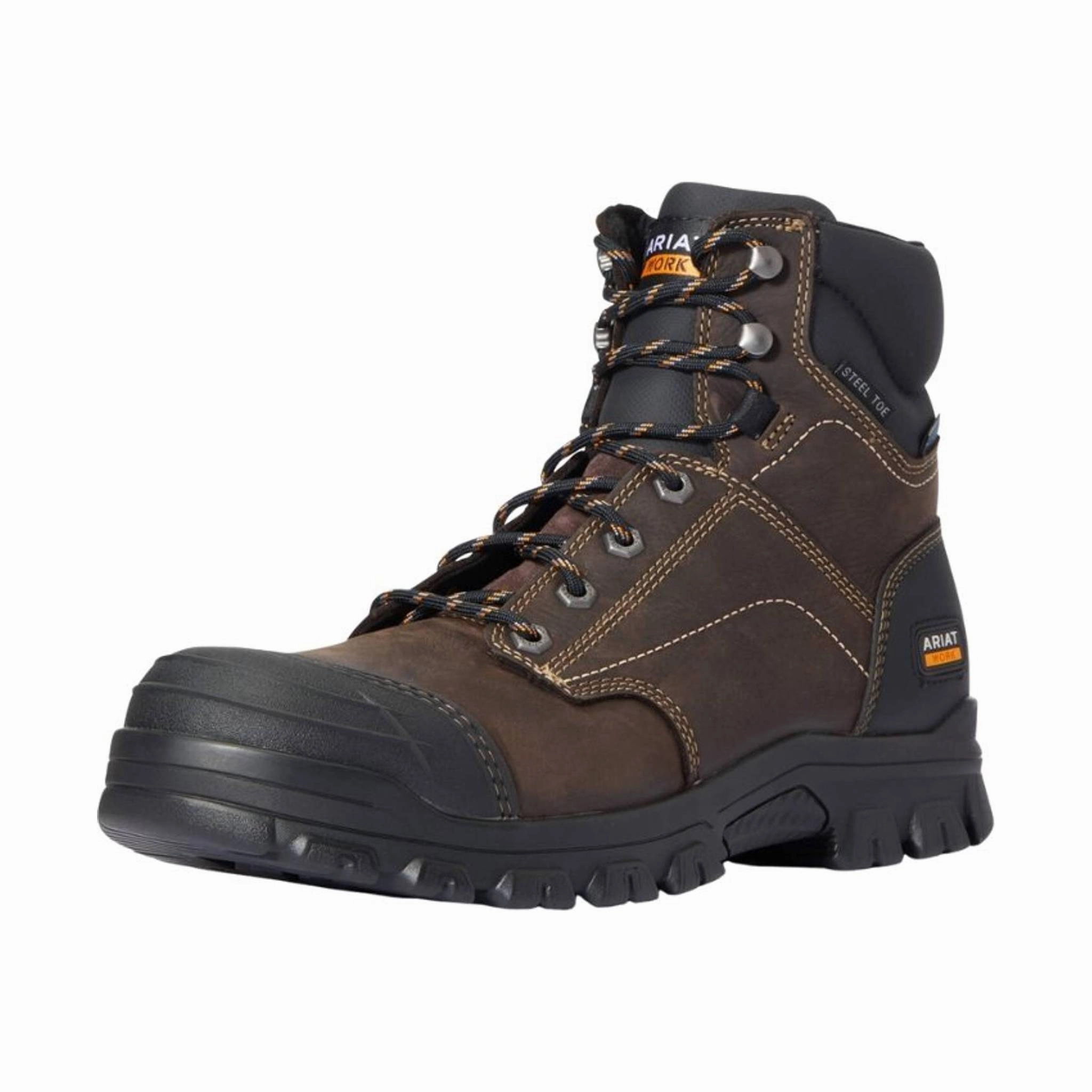 Ariat Men's Treadfast 6in Waterproof Steel Toe Work Boot - Dark Brown Grippy Outsole Weather Resistant User Utility Design