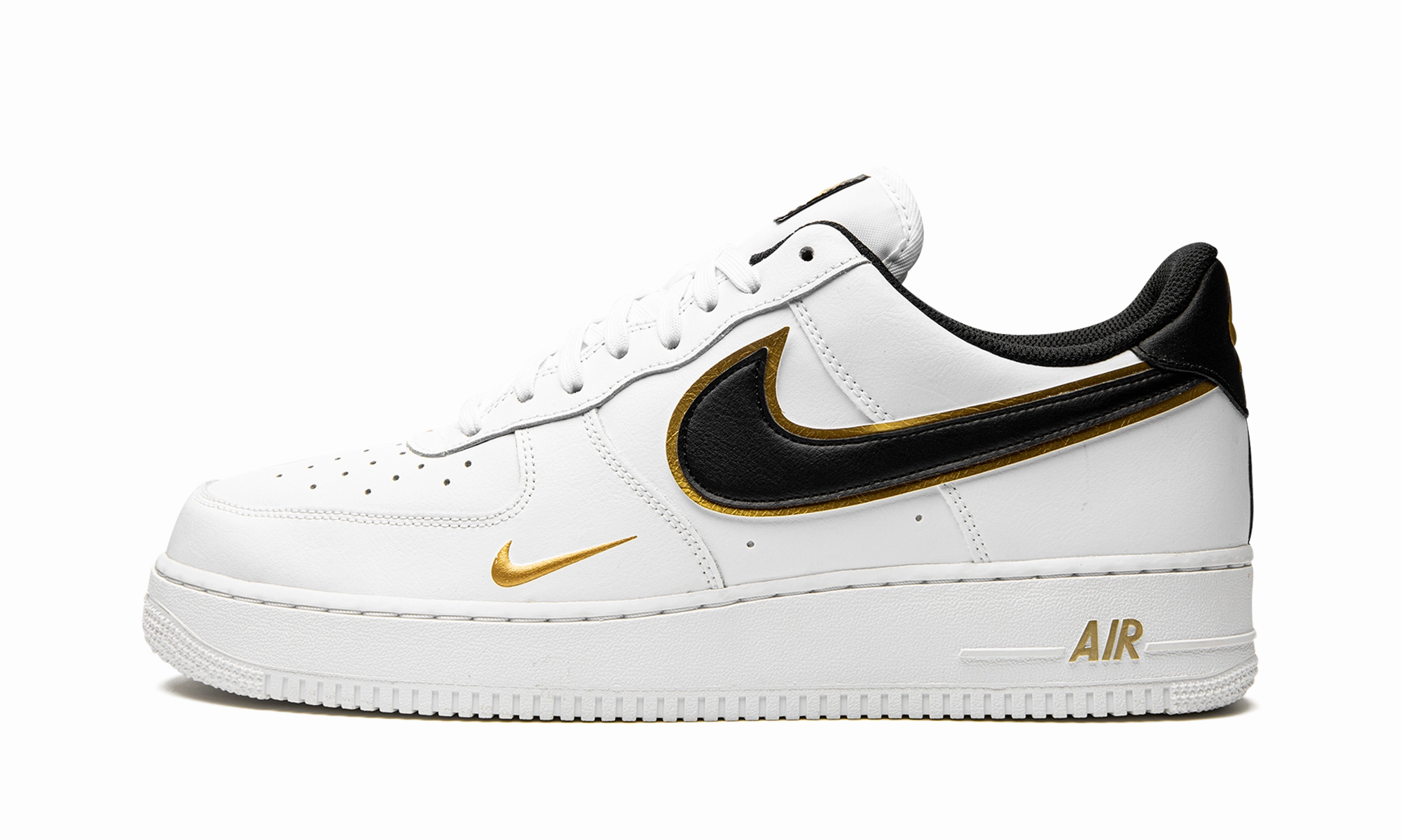 Air Force 1 '07 LV8 "Double Swoosh - White / Black / Gold" Breathable Inside Shadow Look