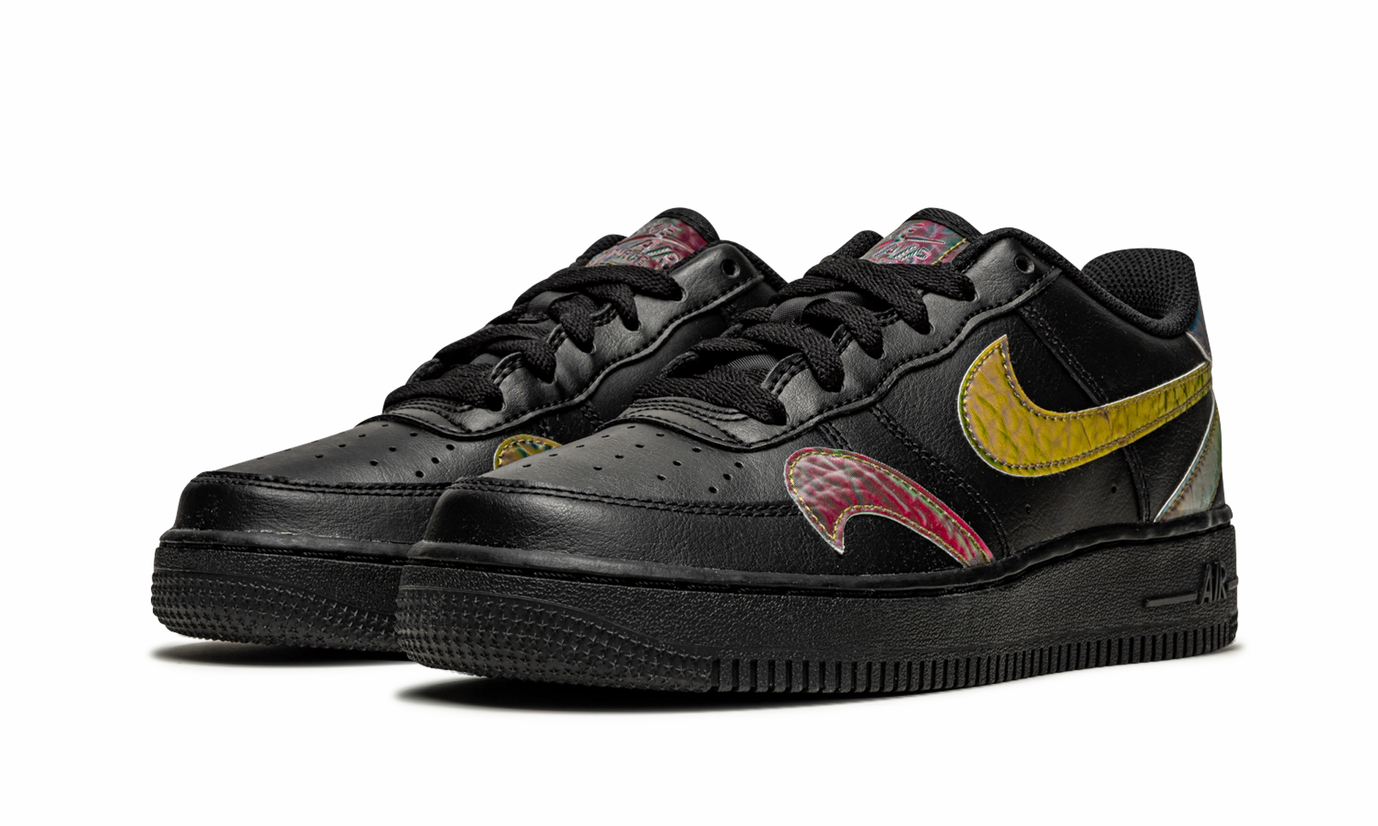 Air Force 1 Low LV8 GS "Misplaced Swooshes - Black" Lace Option Chill Style