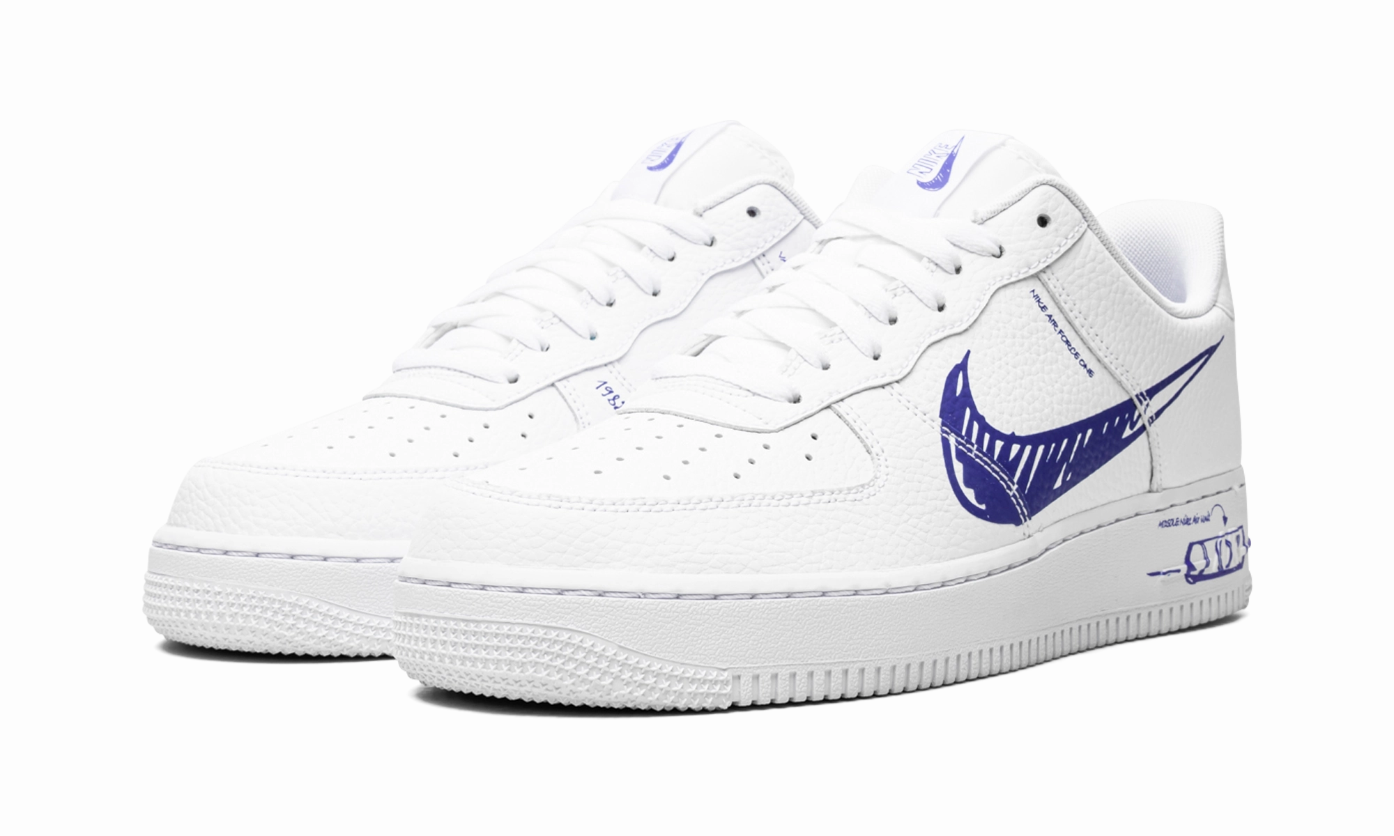 Flexible Outsole Long Travel Air Force 1 Low "Scribble - Royal Blue"
