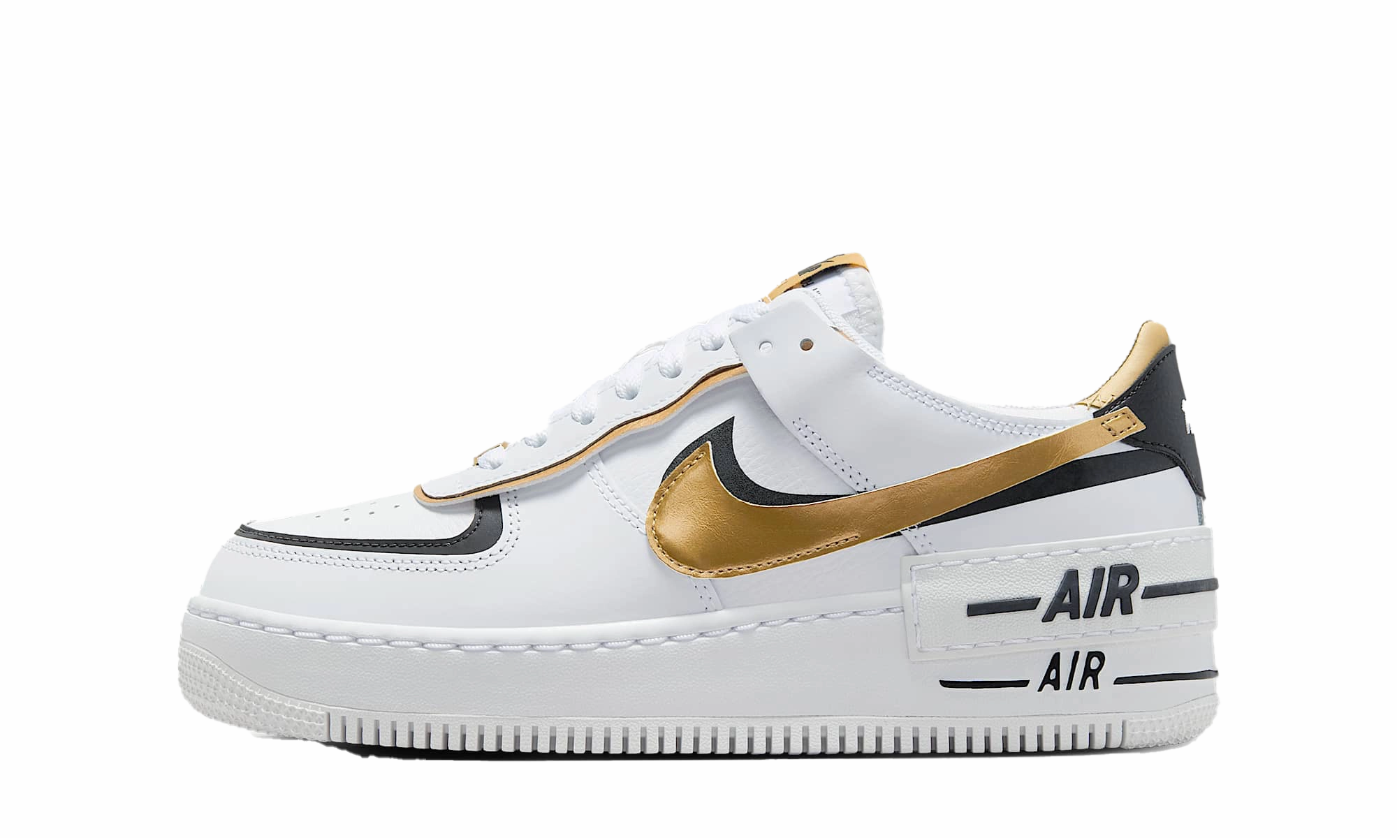 Air Force 1 Low Shadow Wmns "White College Grey Platinum Tint Off Noir" Round Toe Design