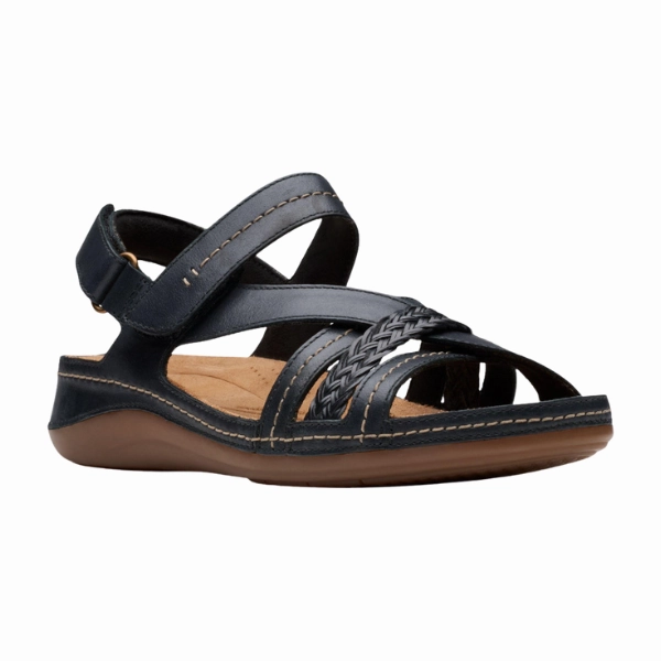 wedge Clarks Women's Cecily Strap Leather Wide Black Combo