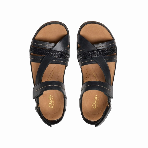 Clarks Women's Cecily Strap Leather Wide Black Combo Comfortable Footwear for Every Day