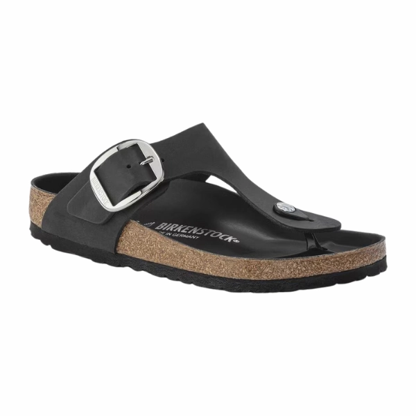 Birkenstock Women's Gizeh Big Buckle Oiled Leather Black Sponge Padding