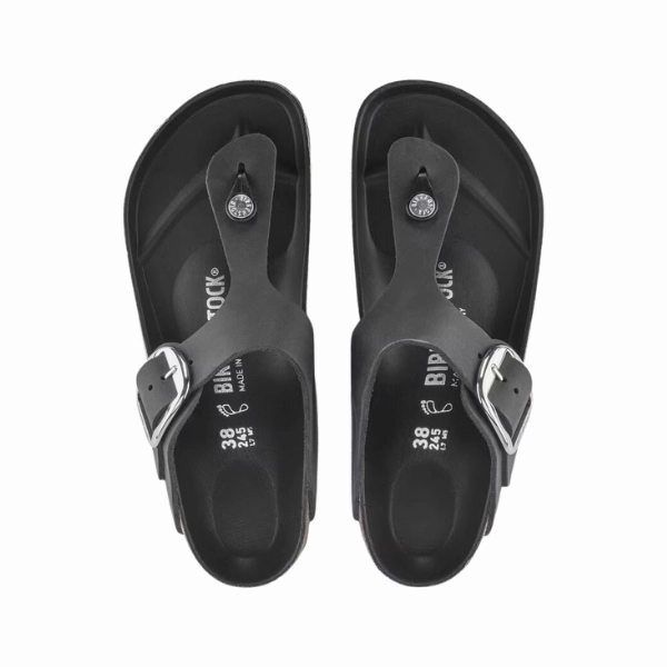 Birkenstock Women's Gizeh Big Buckle Oiled Leather Black White Clean