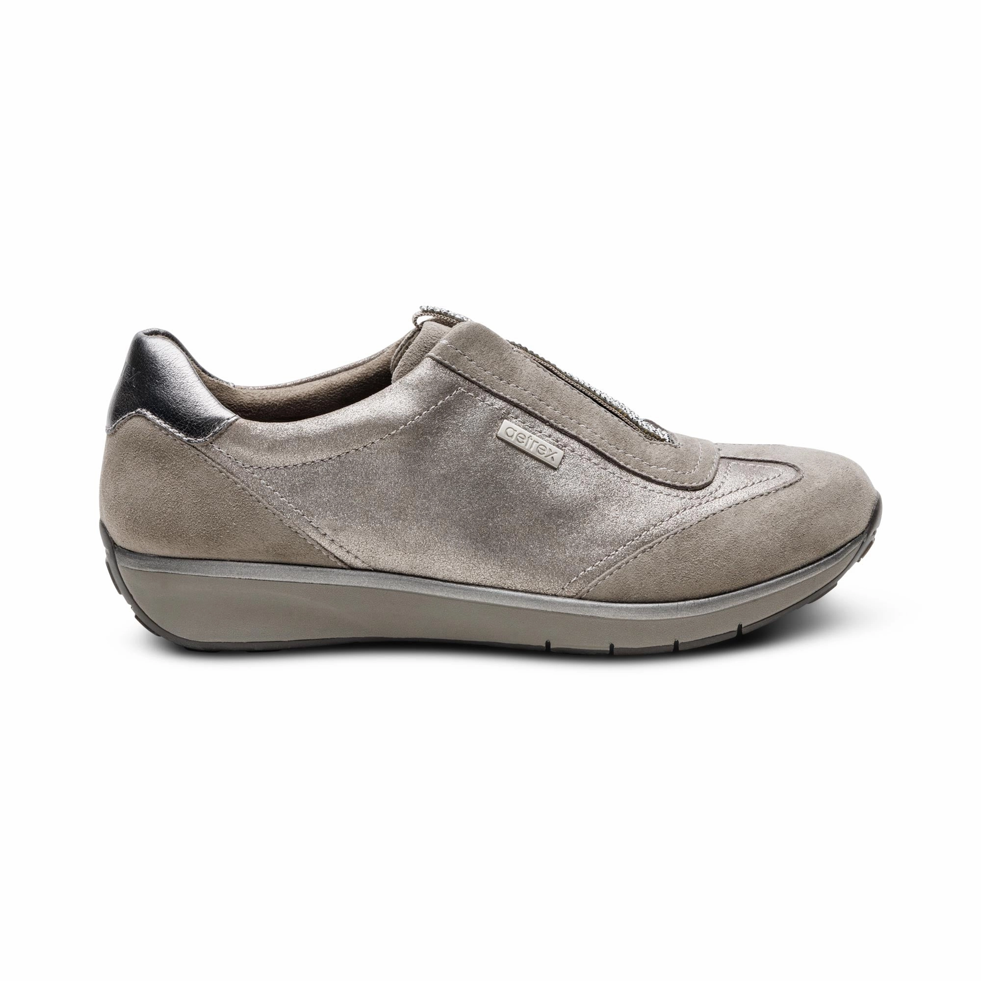 Megan Arch Support Sneaker - Pewter Sock Like Collar Fit Everyday Motion