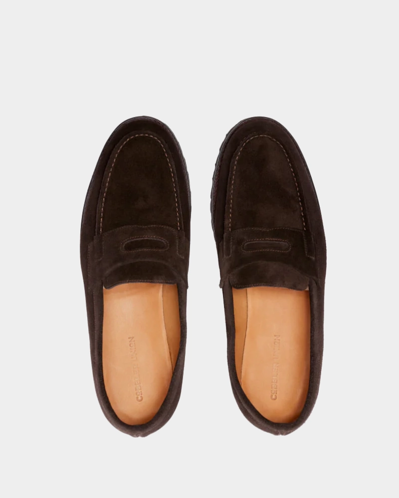 Brown Suede Lightweight Penny Loafer Unisex Comfort Flower Path