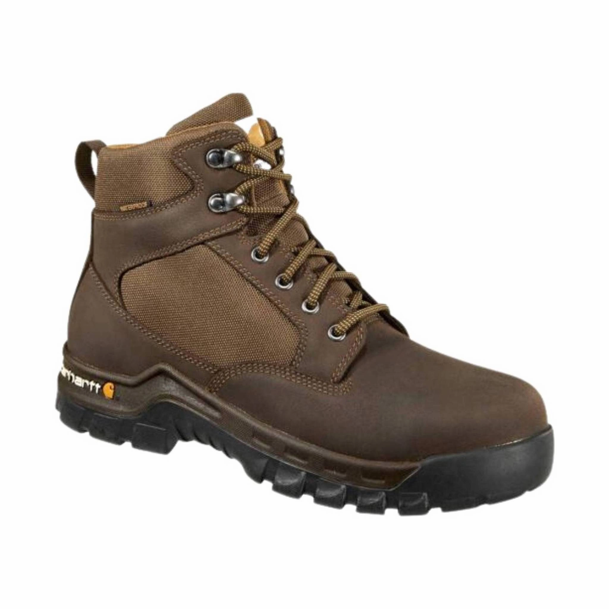 light texture Carhartt Men's Rugged Flex Waterproof 6 Inch Soft Toe Work Boot - Chocolate Brown Oil Tan