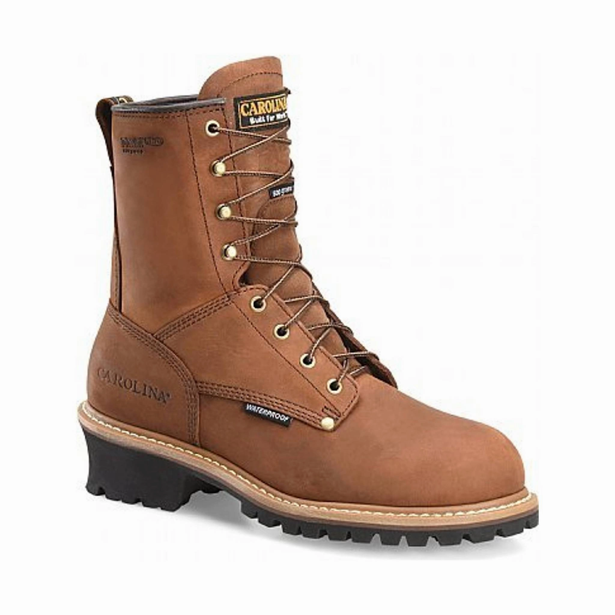 Carolina Men's Elm 8 Inch Waterproof Soft Toe Insulated Logger Work Boots - Brown Minimalist