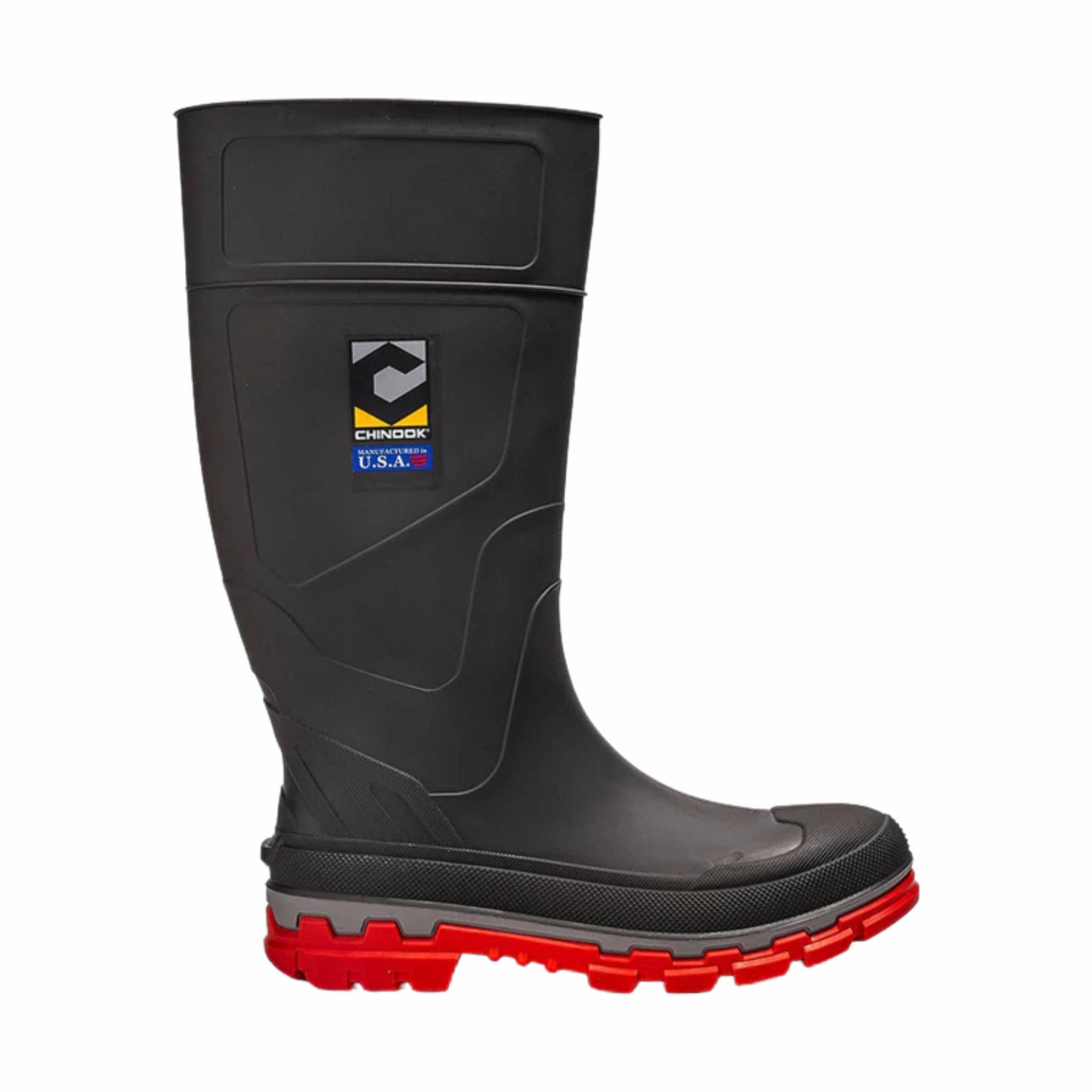 Chinook Men's Kickaxe 15 Inch Waterproof Rubber Work Boots - Black Elastic Gusset Sustainable Material Blend