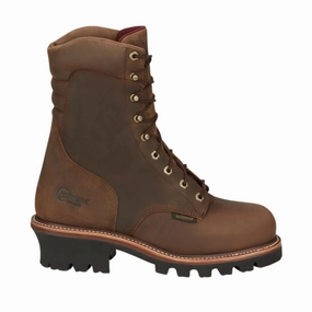 Chippewa Men's 9 Inch Super DNA Insulated Steel Toe Logger Boots - Brown Trek Ready Shock Absorbing Backcountry Camper