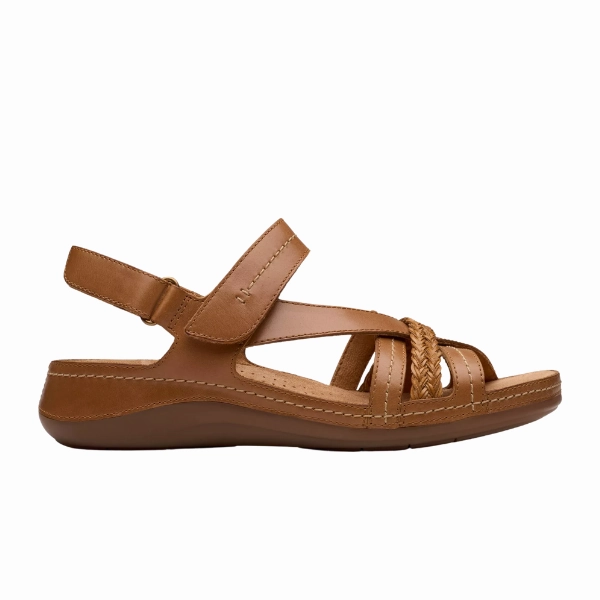 Clarks Women's Cecily Strap Leather Wide Tan Combo Smooth Surface