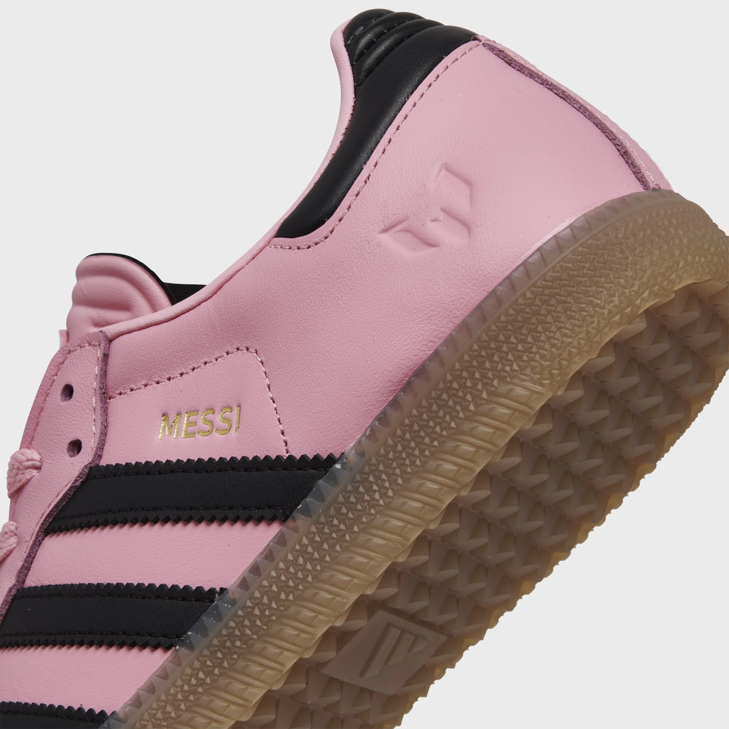 Bonded Seam Construction adidas Juniors' Samba Messi Light Pink / Core Black - Gum