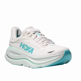 Hoka Women's Bondi 9 White/Blue running shoes for 10K races open - toe shoes