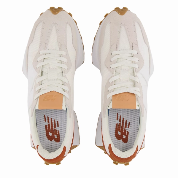 New Balance Women's 327 White/Brown global - themed running option