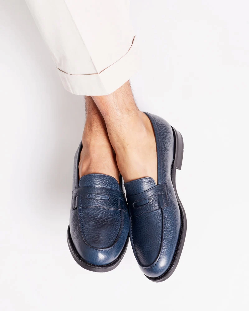 Navy Leather Loafer Comfortable Outsole