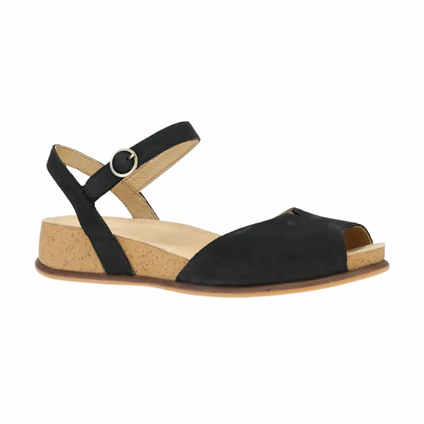 flat sandals Sunshine Walk Dansko Women's Cass Black Nubuck