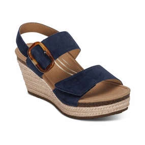 Enhanced Ground Contact Surface Comfortable summer shoes Aetrex Women's Ashley Espadrille Wedge Navy