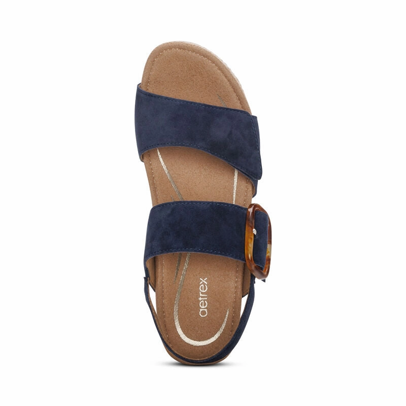 Multi Layer Cushioning Slip-On Versatility Aetrex Women's Ashley Espadrille Wedge Navy
