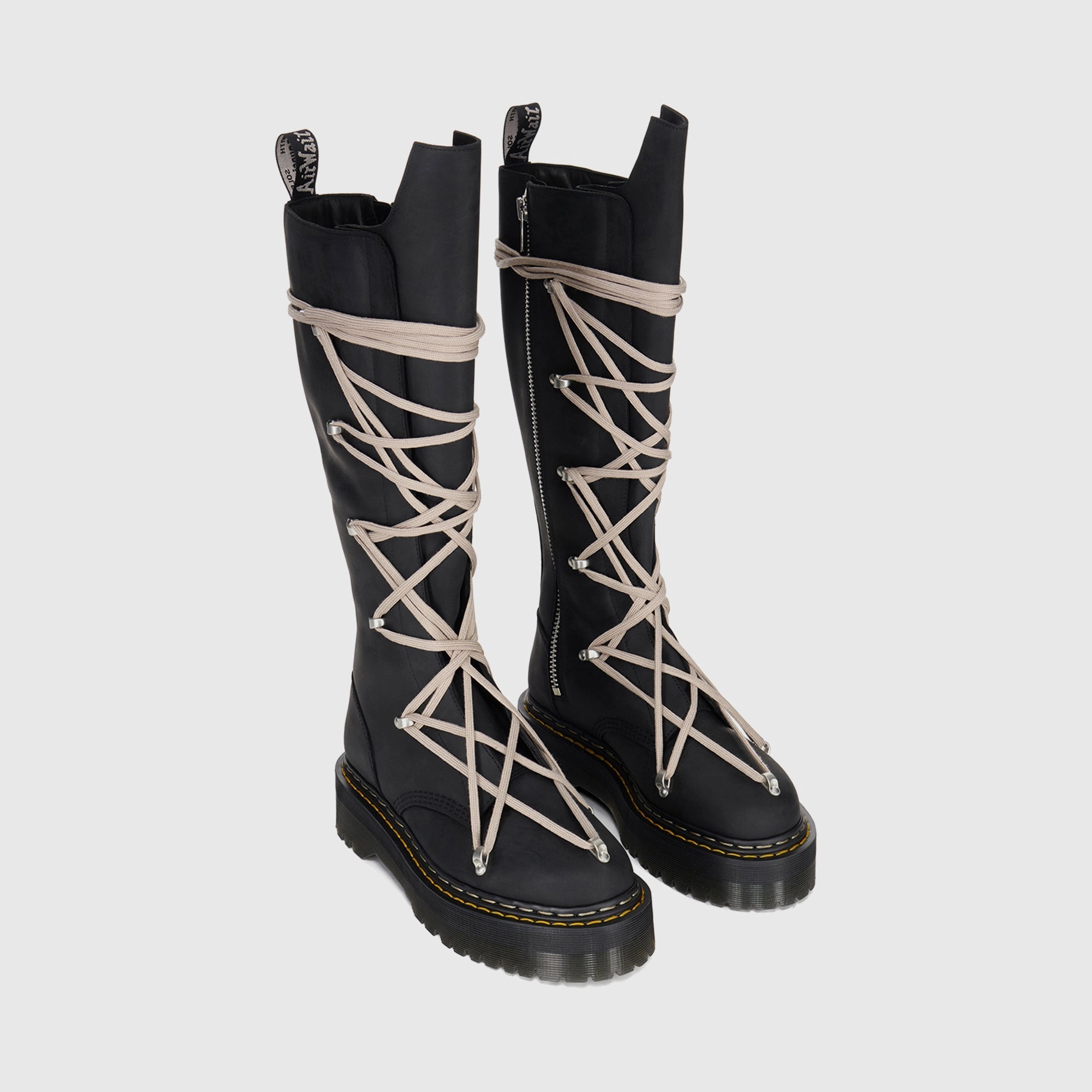 Dr. Martens x Rick Owens DRKSHDW 1B60 Quad Sole Pentalace Boot - Black Eco Material Functional Minimalist Composite Toe Guard