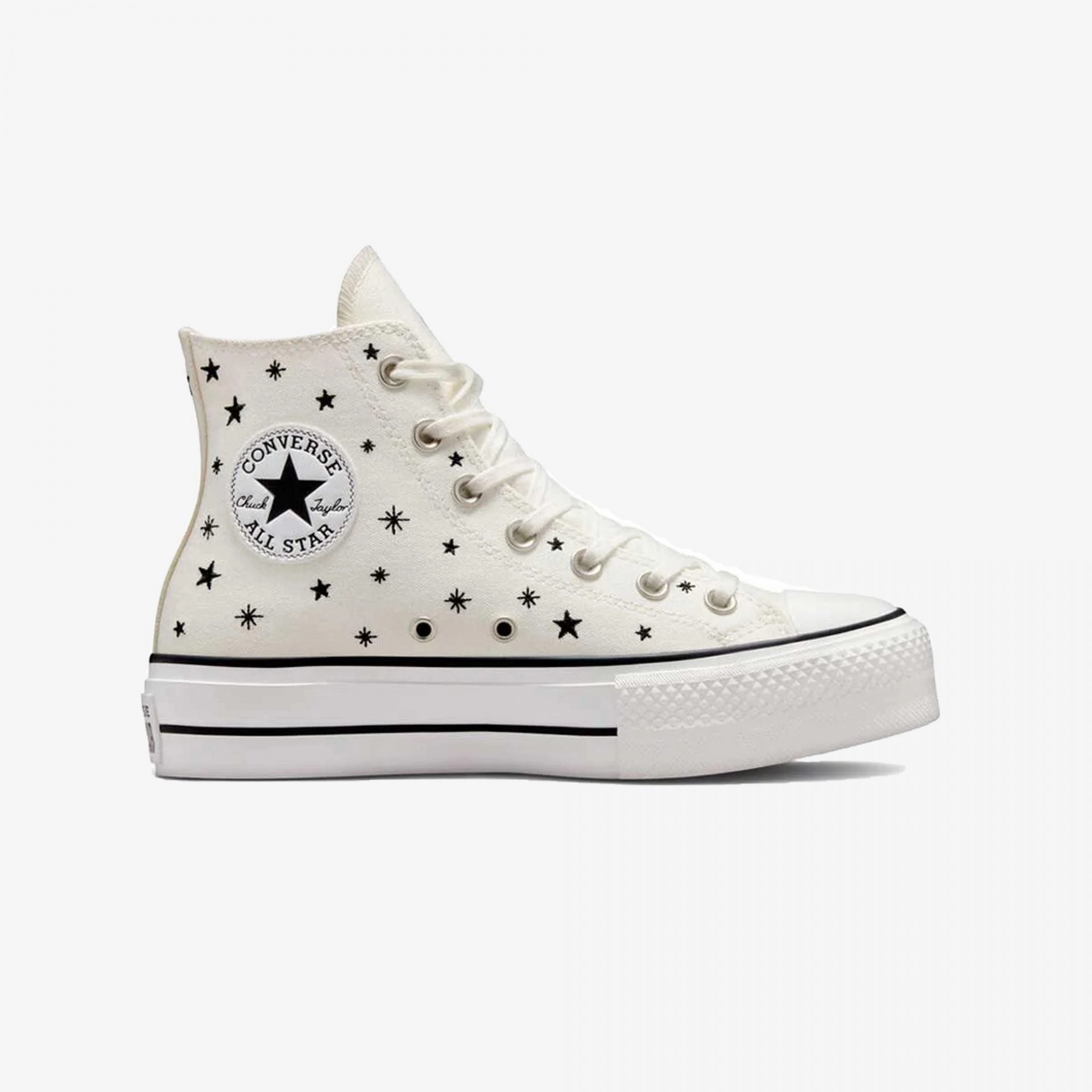 Converse | CHUCK TAYLOR ALL STAR LIFT PLATFORM EMBROIDERED STARS  { EGRET/BLACK/MOONSTONE VIOLET Style Neutral Oxygenation Technology