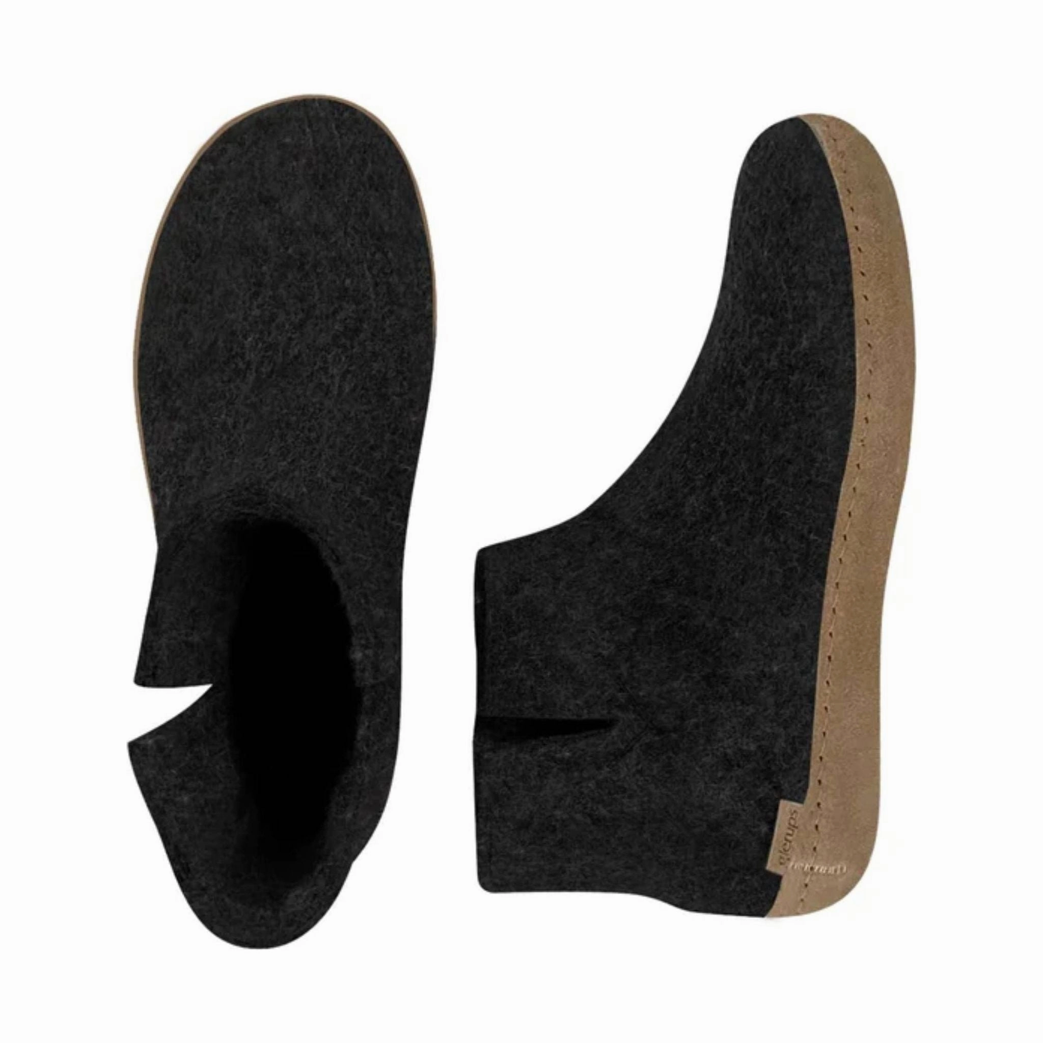 Machine washable Glerups Boot With Leather Sole Slipper - Charcoal