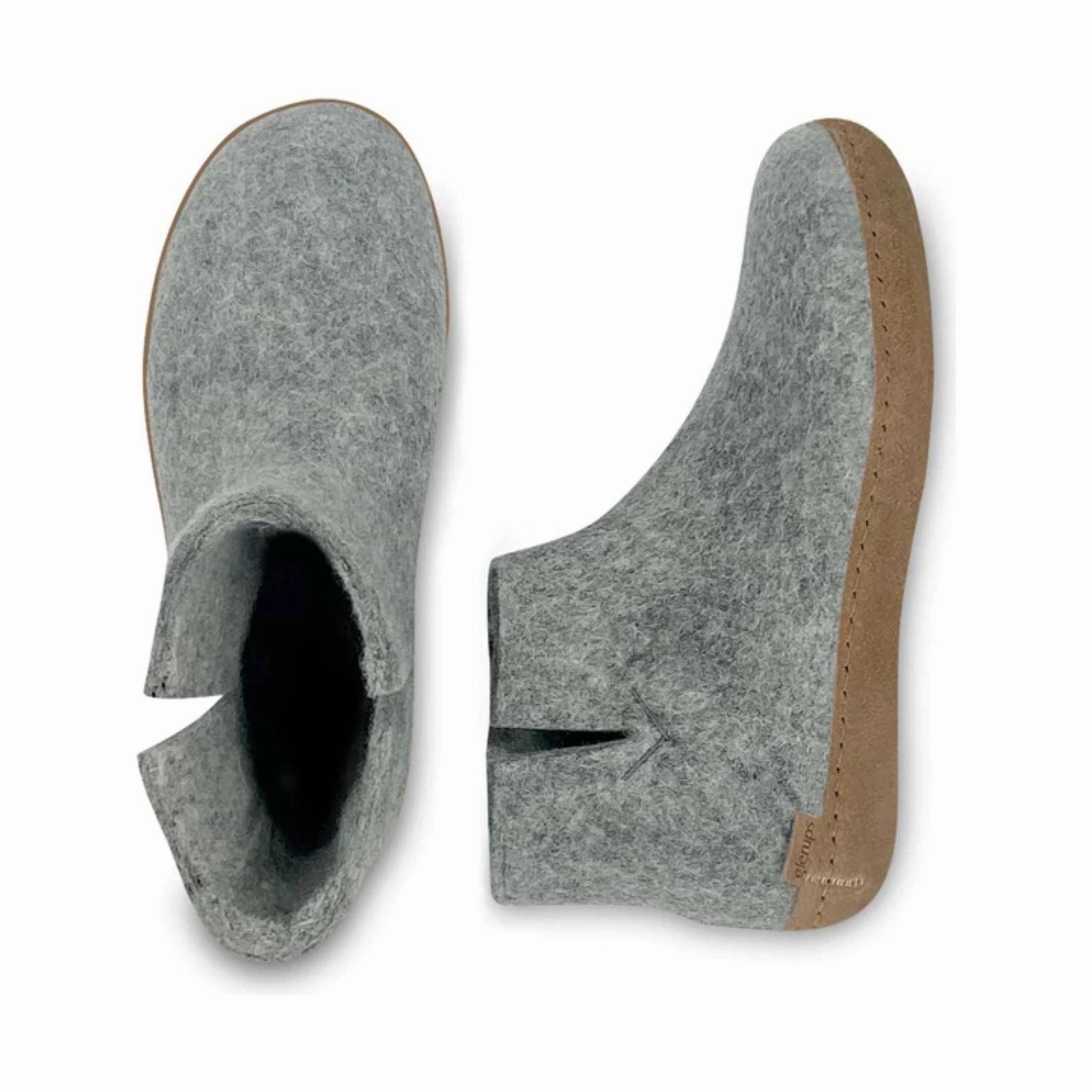 Ventilated Footbed Glerups Boot With Leather Sole Slipper - Grey Suede