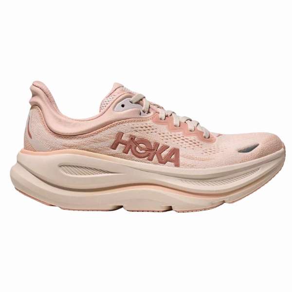 post - run recovery slip - resistant sole shoes HOKA Women's Bondi 9 Wide Rose/Latte