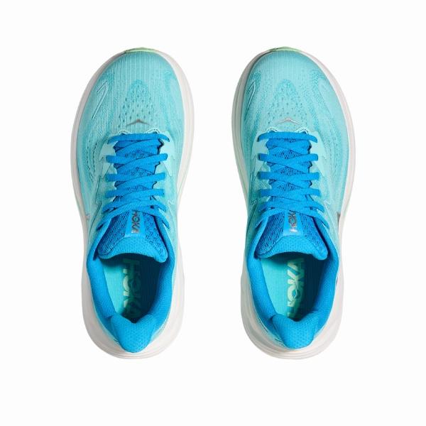 Multi Directional Flex Grooves Shock Dispersing Midsole Hoka Women's Clifton 10 Wide Blue/White