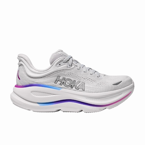 Hoka Women's Wide Bondi 9 Cosmic Grey/White Travel Essential Non Compressible Foam