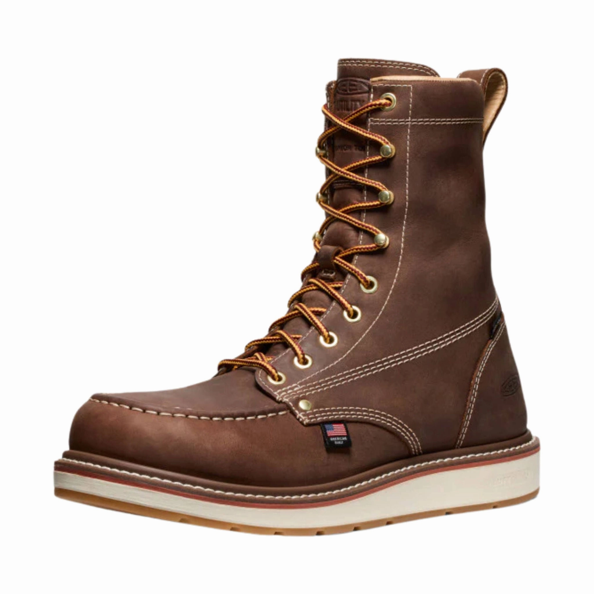 KEEN Utility Men's Liberty 8 Inch Waterproof Carbon Toe Work Boots - Chestnut/Gum Comfort Lining All Day Wear Cushioned Step Rainy Days