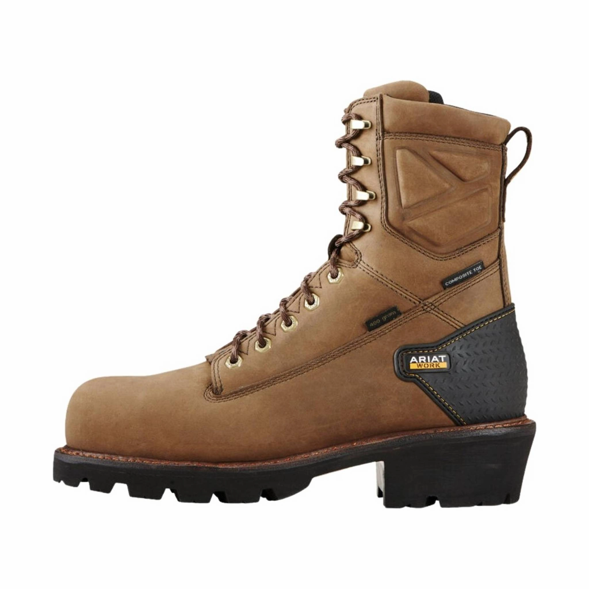 Shock   Absorbing Midsole Hard Ground Ariat Men's Powerline 8 Inch 400G Waterproof Composite Toe Work Boot - Oily Distressed Brown