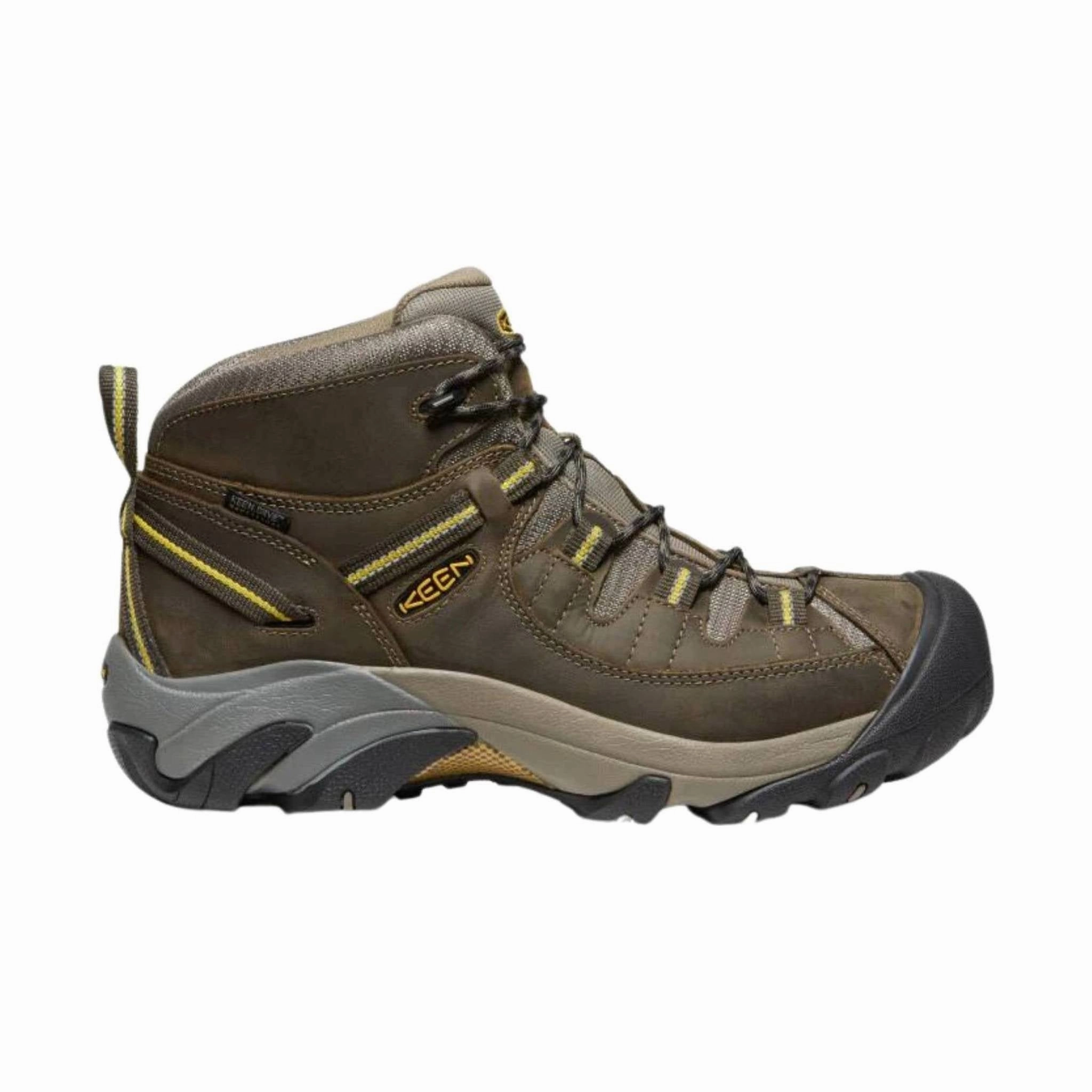 Contoured Footbed Shape Breathable Mountain Hike KEEN Men's Targhee II Waterproof Mid Boot - Black Olive/ Yellow