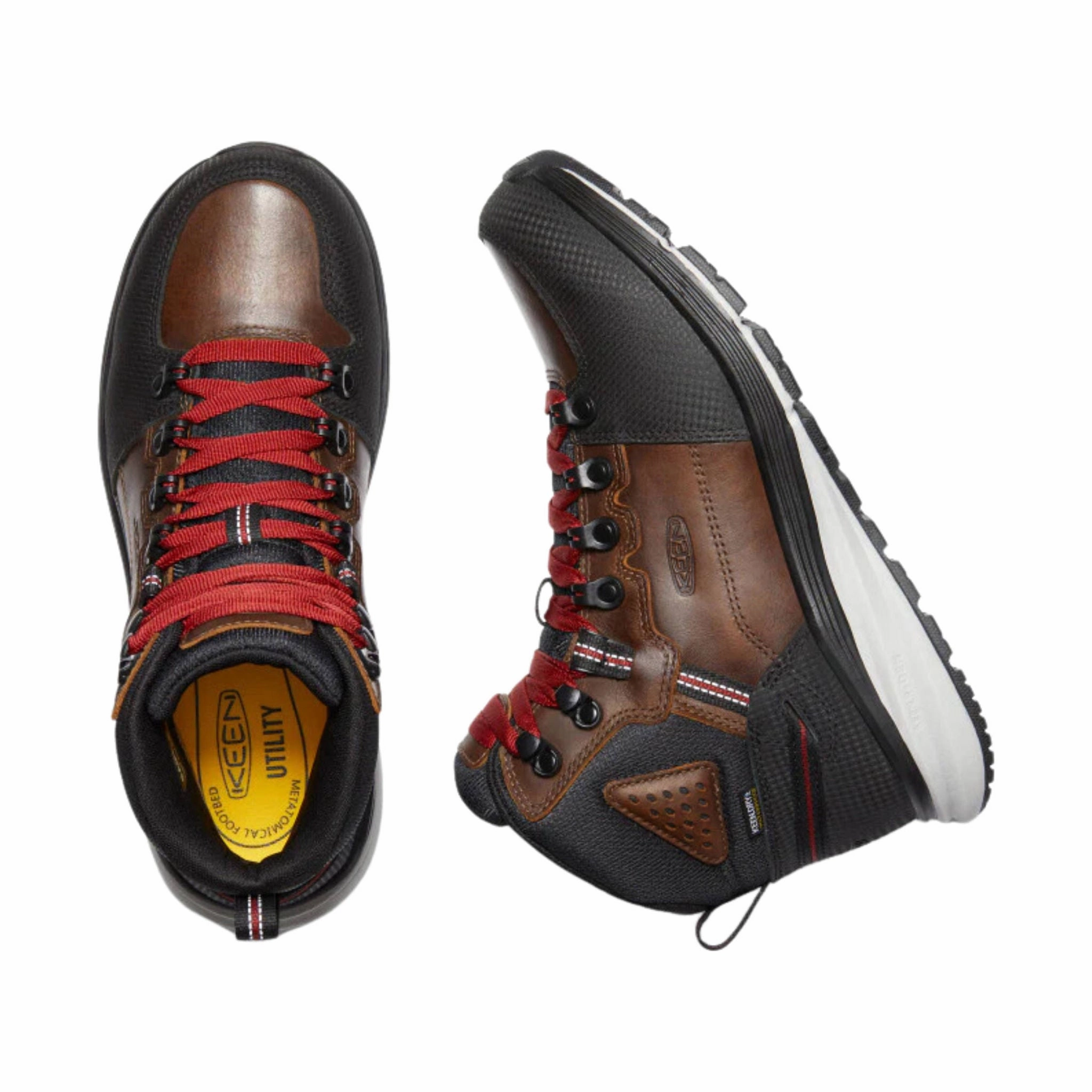 KEEN Utility Men's Red Hook Mid Waterproof Soft Toe Boot - Tobacco/Black Anti Odor All Day Worker Cushioned Step Night Travel