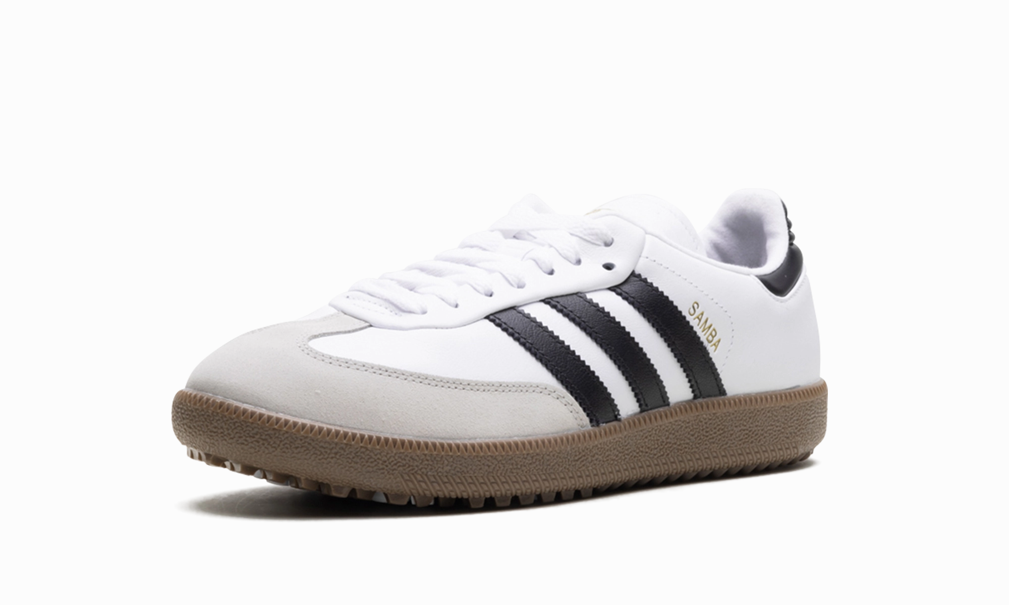 Slip Resistant Traction Samba Spikeless Golf "White Black Gum"