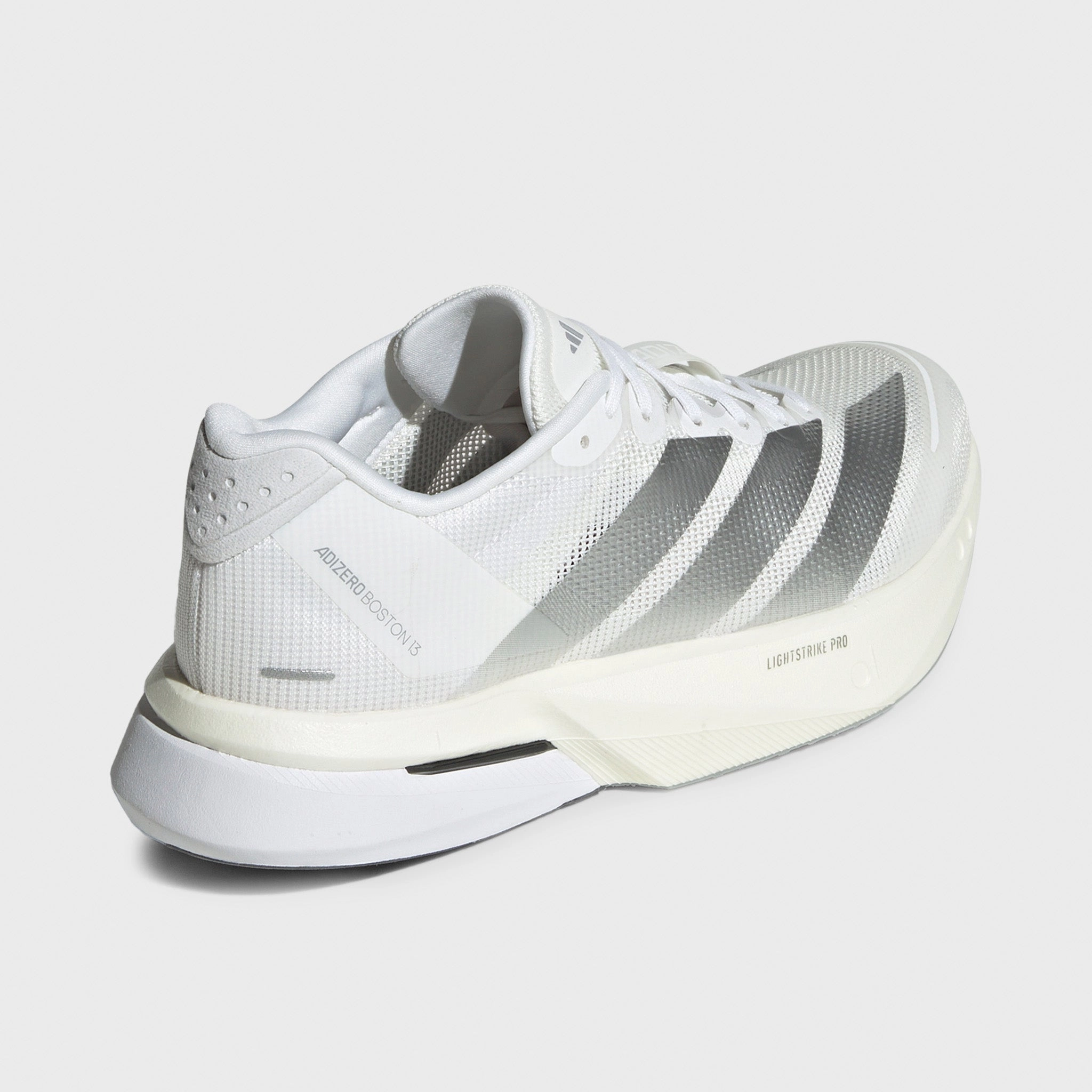 adidas Women's Adizero Boston 13 White / Matte Silver - Dash Grey Heel Cup Stability Flexible