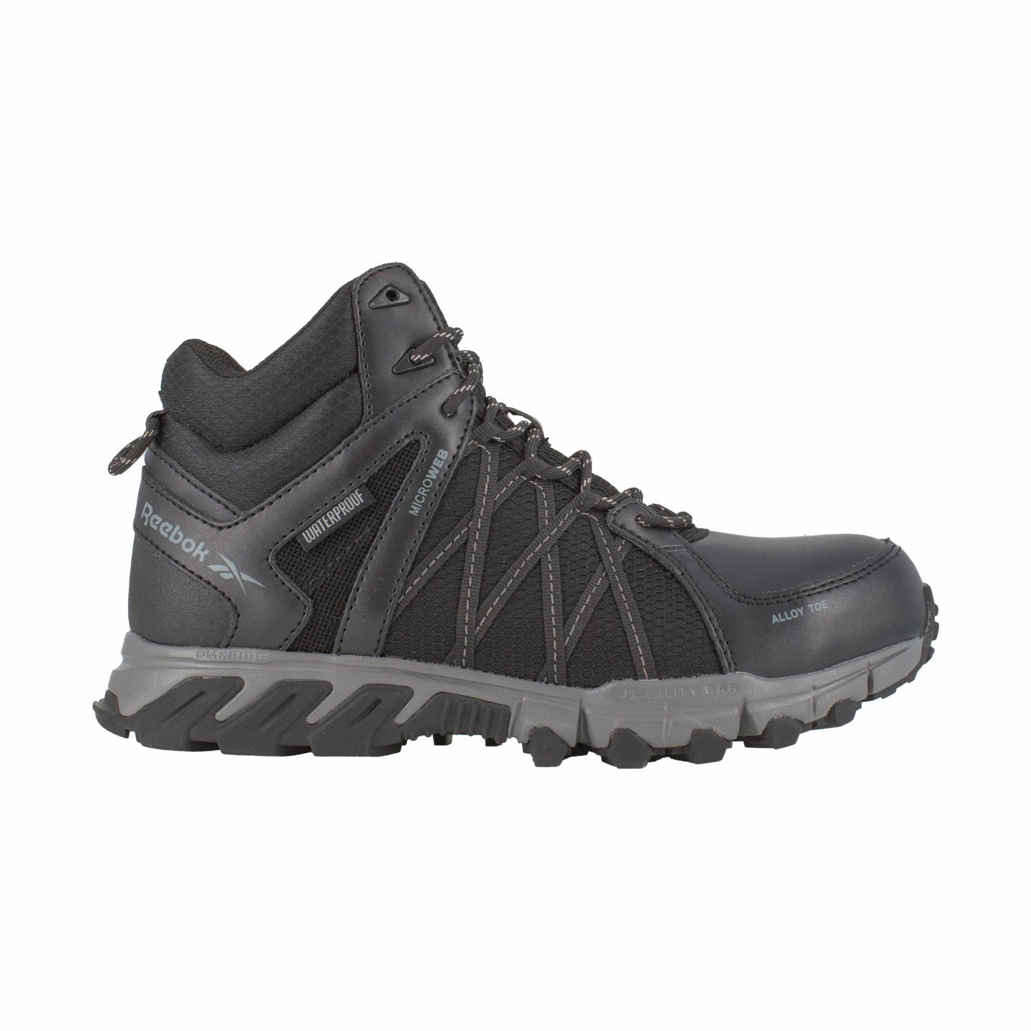 All Weather Mountain Climber Deep Tread Reebok Work Men's Athletic Waterproof Trailgrip Alloy Toe Work Shoes - Black/Light Grey