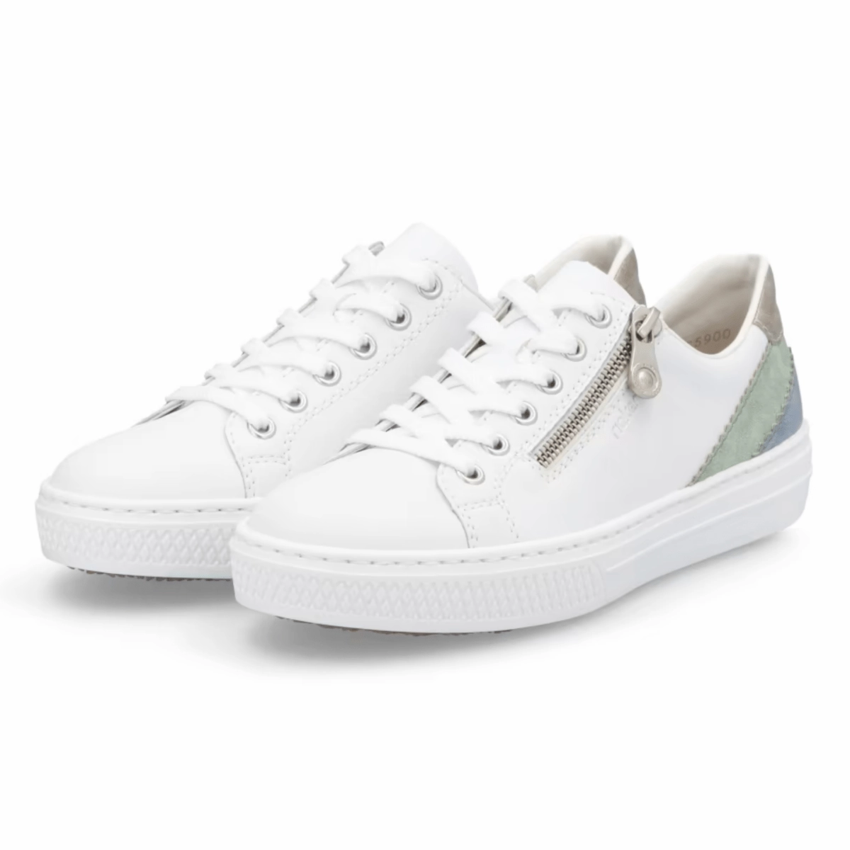Pull Tab Memory Foam Adaptation Rieker Women's L5900-80 Enya White/Mint/Blue/Pearl