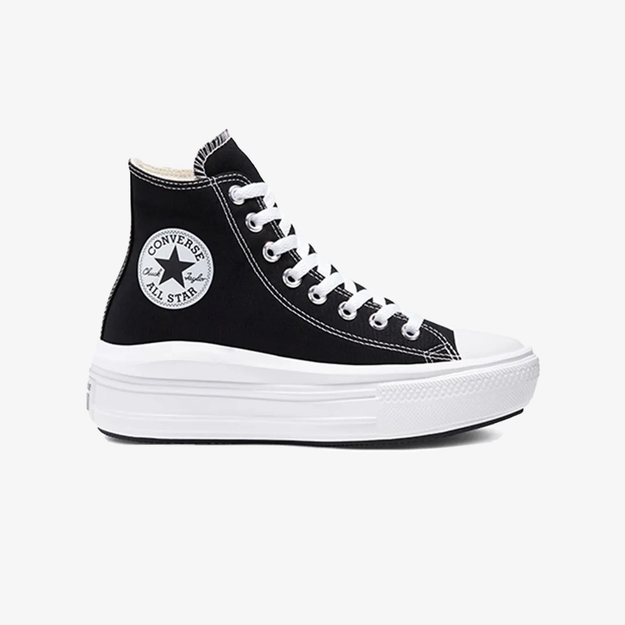 Converse | CHUCK TAYLOR ALL STAR MOVE PLATFORM  { BLACK Synthetic Leather Panels Outfit Neutral