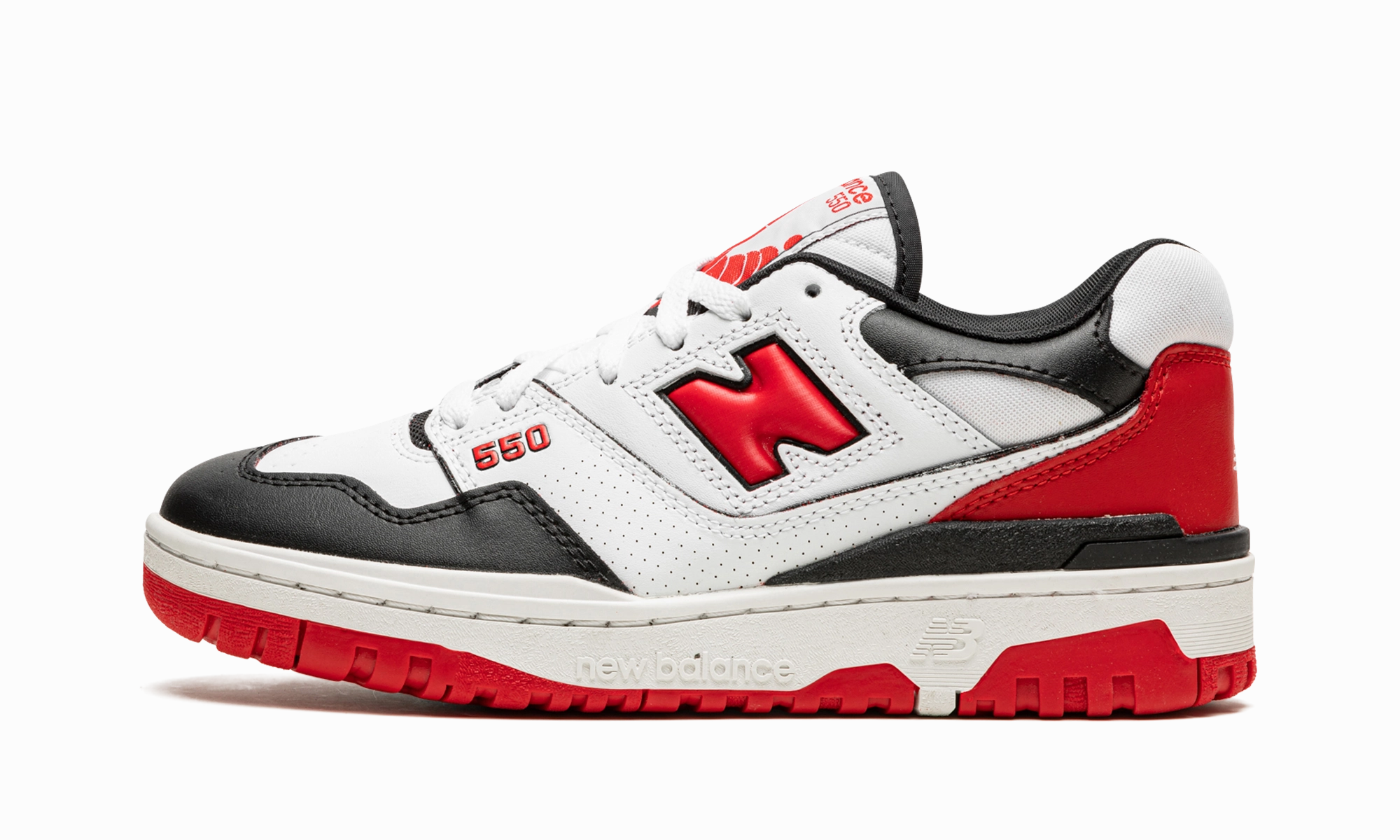 550 "White / Red / Black" running in a swimming pool area shoes Enhanced Energy Return