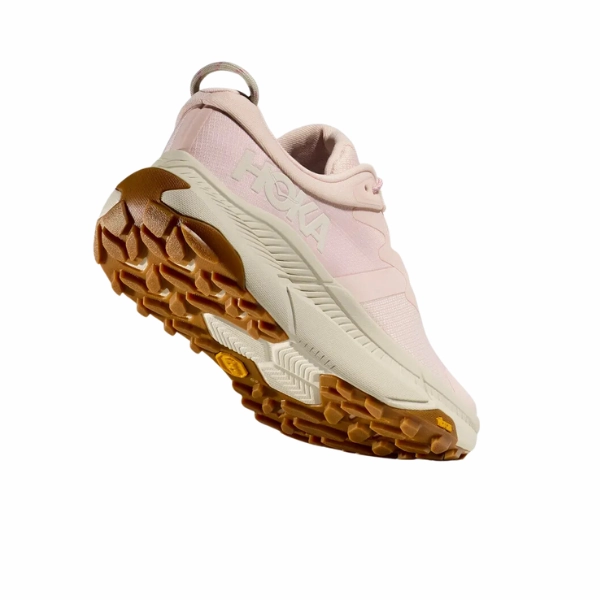 HOKA Women's Transport Cosmic Pearl/Oat Milk/Pink running with a watch color - fast