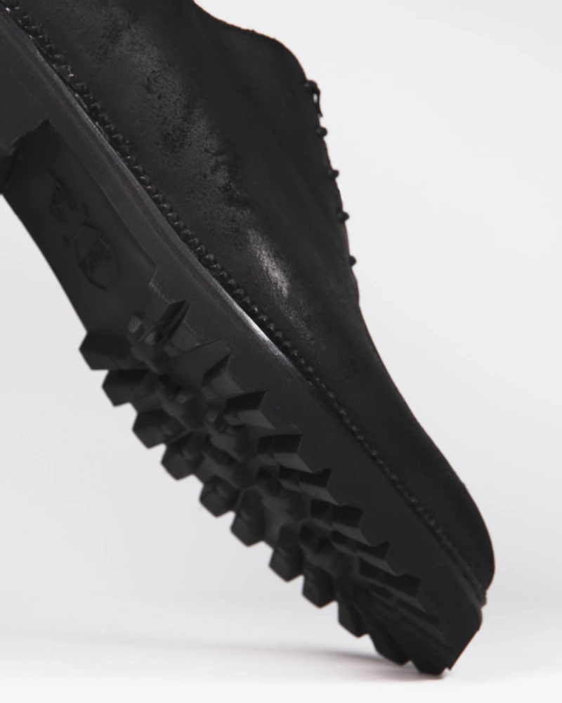 Edge Step Black Waxed Suede Wholecut Oxford Shoe