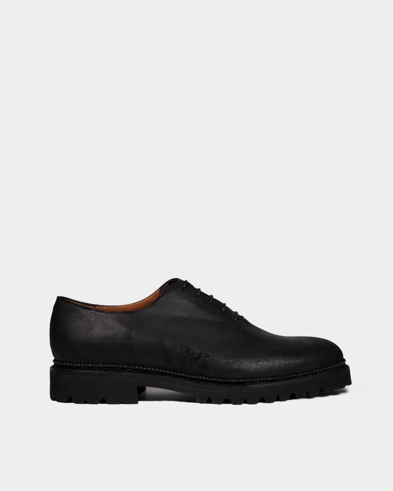 Black Waxed Suede Wholecut Oxford Shoe Fire Walk Mesh Comfort