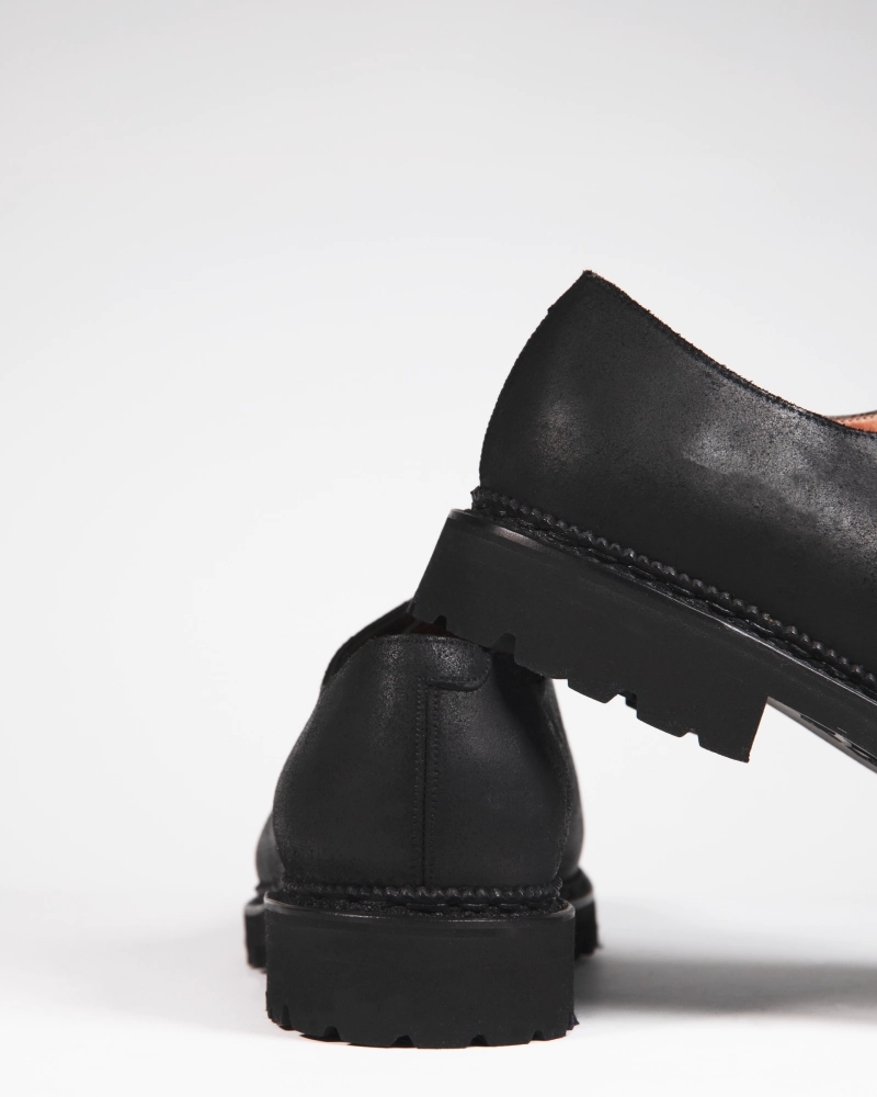 Black Waxed Suede Wholecut Oxford Shoe adult style